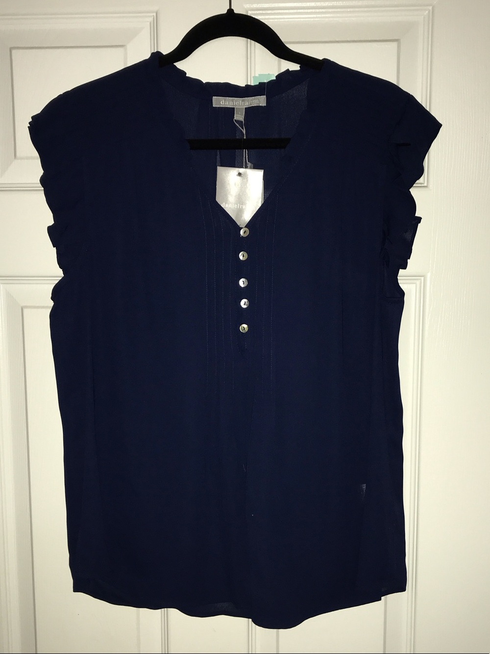 Daniel Rainn Navy Henley Cap Sleeve Blouse